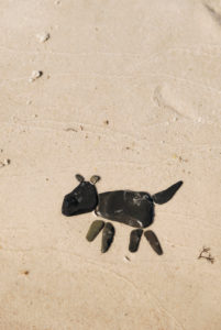 Abstract dog made of black stones on the beach, Abstract dog made of black stones on the beach,